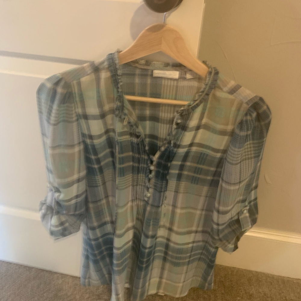 NY & Co sheer plaid shirt size xs